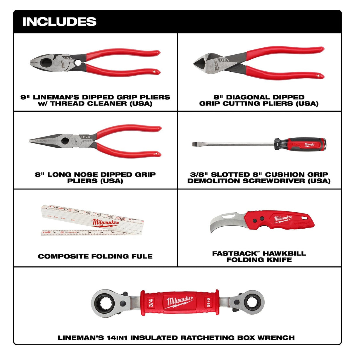 Milwaukee 48-22-0143 7 PC. Power Utility Hand Tool Set for Professionals and Journeymen - 2