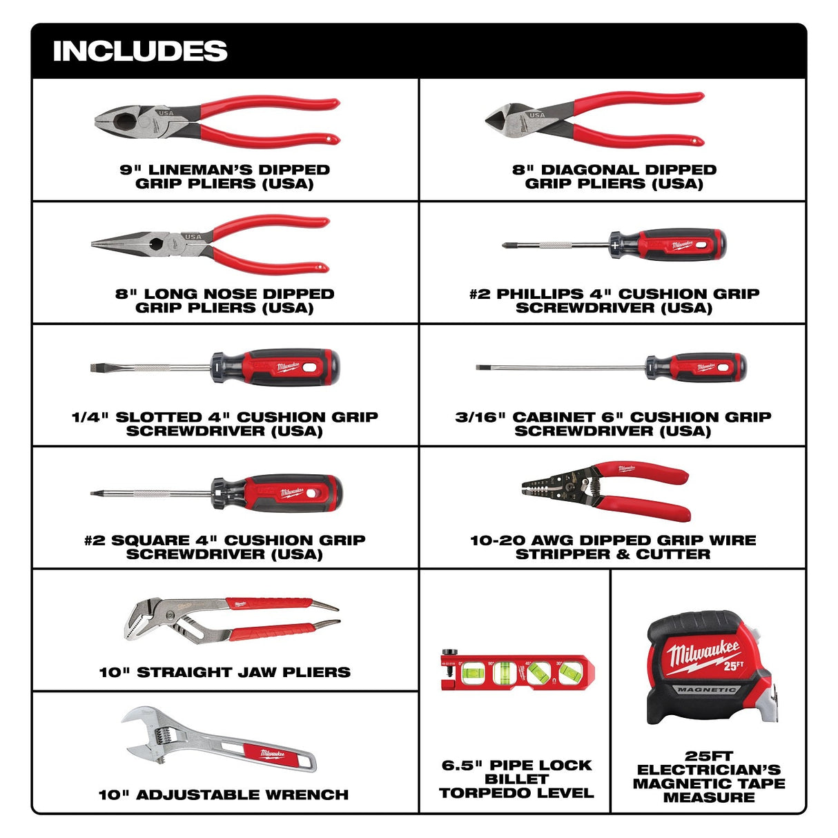 Milwaukee 48-22-0144 12 PC Electrical Hand Tool Set for Electricians and Journeymen - 2
