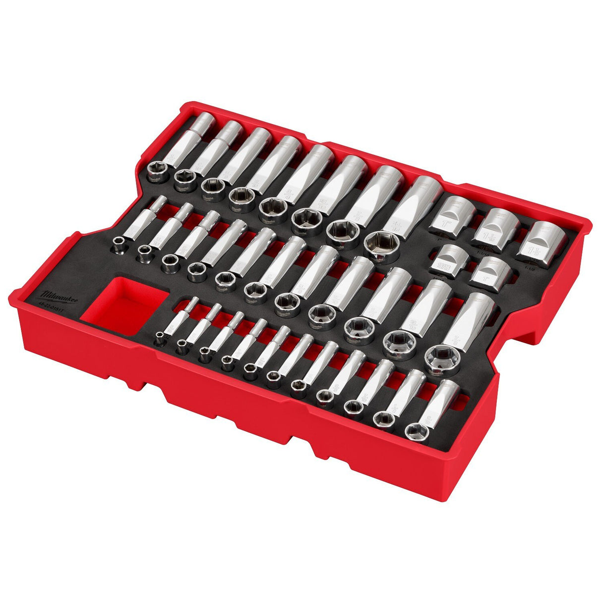 Milwaukee 48-22-0151 SAE 1/4" 3/8" 1/2" Drive Socket Set with Tray for PACKOUT Drawers (65 Piece)