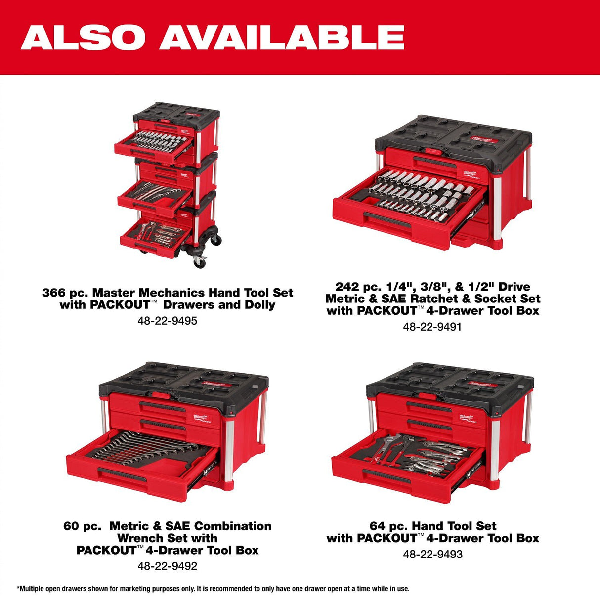Milwaukee 48-22-0152 1/4" and 3/8" Drive Metric SAE Torx Socket Set with Tray for PACKOUT Drawers 12.8" x 17.17" x 2.76" (77 Piece) - 7