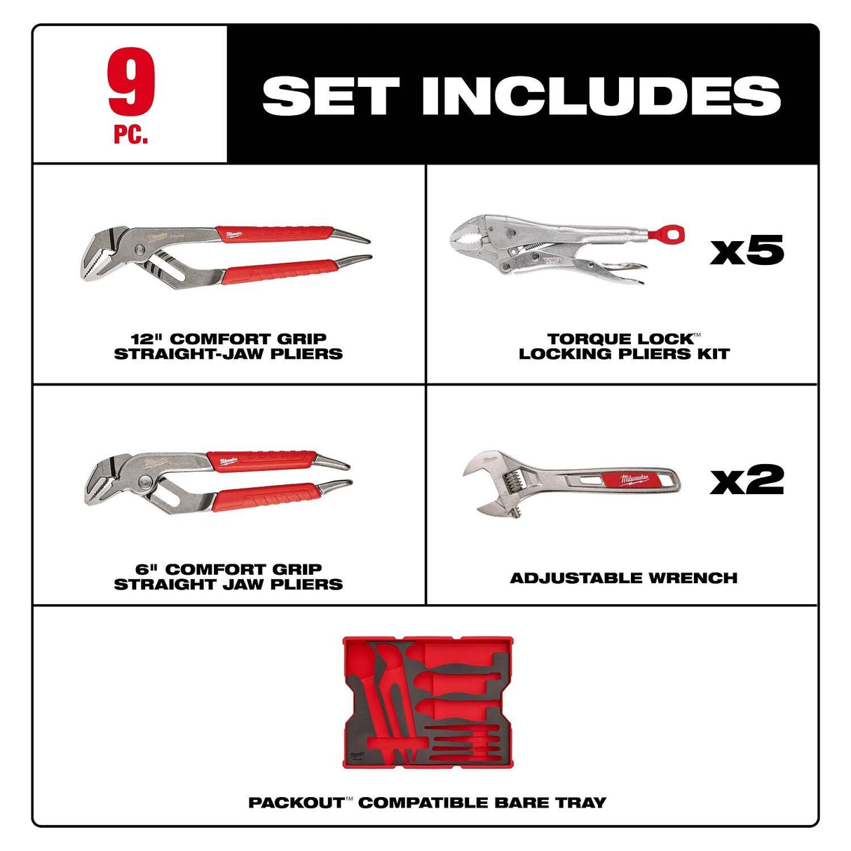 Milwaukee 48-22-0160 9pc. Pliers & Wrench Set with Tray for PACKOUT Drawers - 5