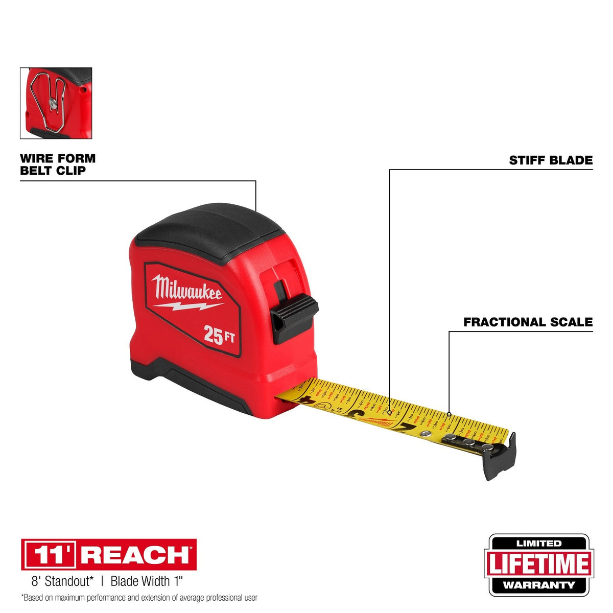 Milwaukee 48-22-0825 25' Tape Measure with Fractional Scale and 11' Reach - 2