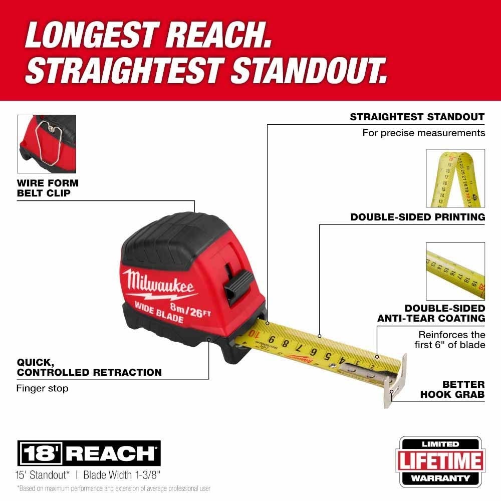 Milwaukee 48-22-1226 8m/26' Wide Blade Tape Measure - 2