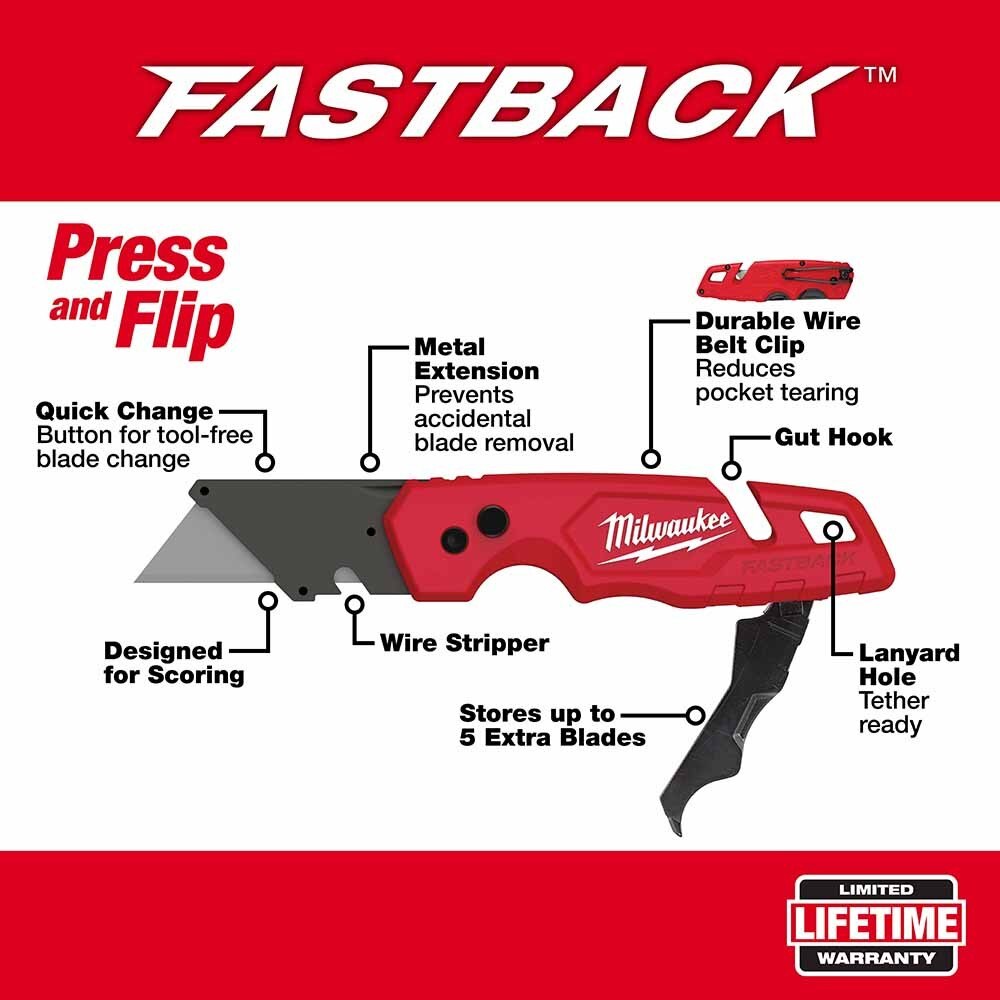 Milwaukee 48-22-1503 FASTBACK w/ Storage & FASTBACK Compact Knife Set - 3
