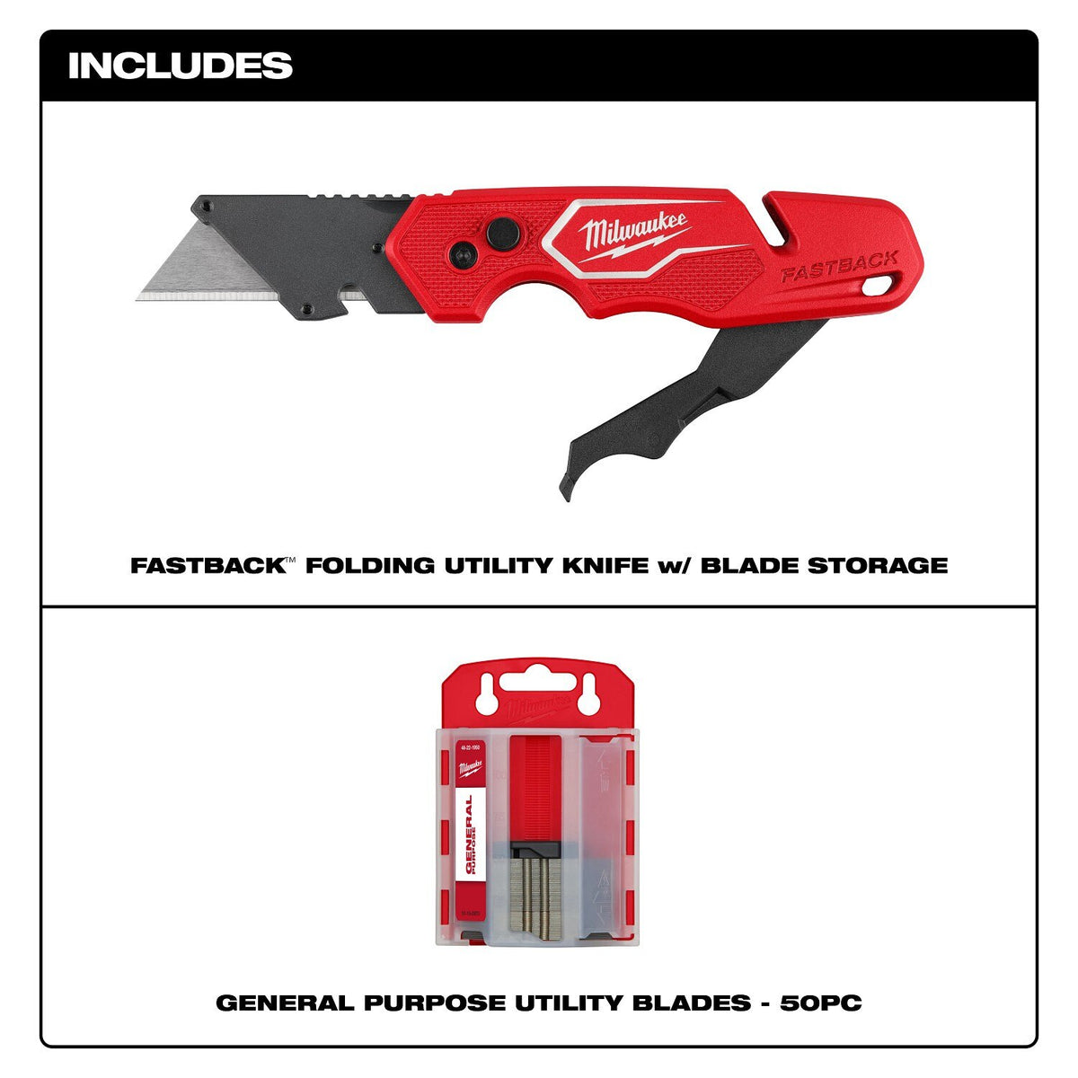 Milwaukee 48-22-1604 FASTBACK Folding Utility Knife Set with General Purpose Utility Blades (50 Pack) - 2