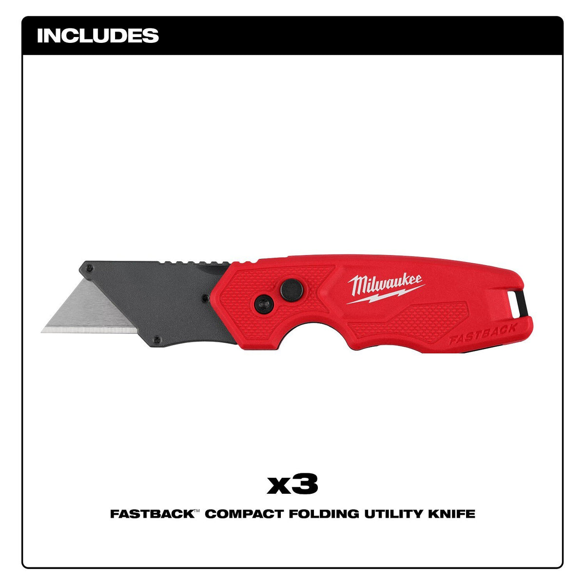 Milwaukee 48-22-1622 FASTBACK Compact Folding Utility Knives with One Handed Opening (3 Pack) - 2