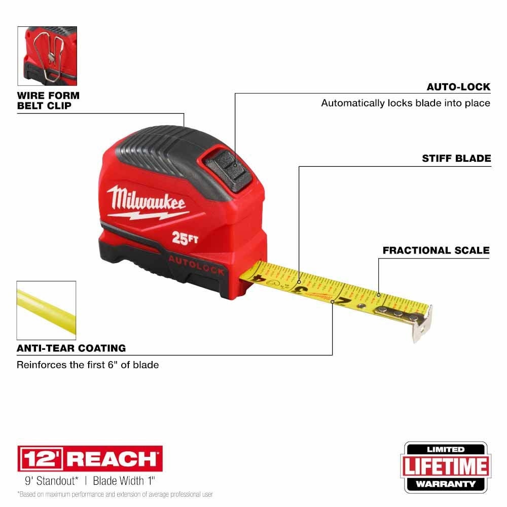 Milwaukee 48-22-1825 25ft Auto-Lock Tape Measure - 3