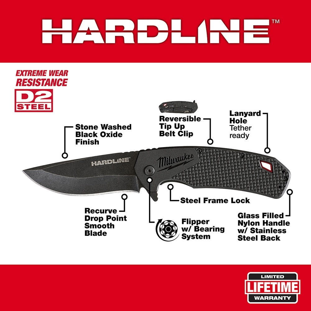 Milwaukee 48-22-1999 3.5" HARDLINE Smooth Blade Pocket Knife - 3