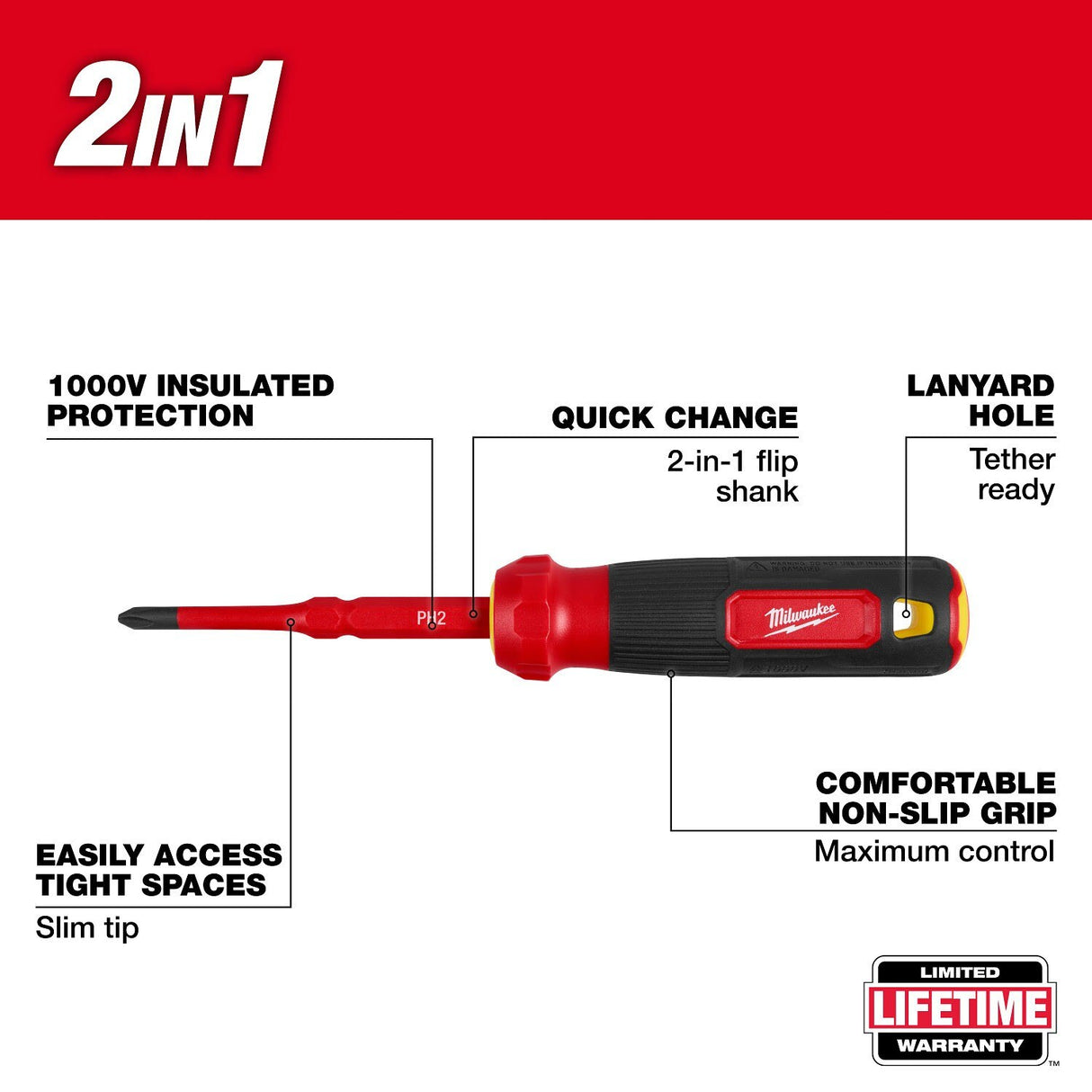 Milwaukee 48-22-2201 2-in-1 1000V Insulated Flip Shank Multi-Bit Screwdriver - 3