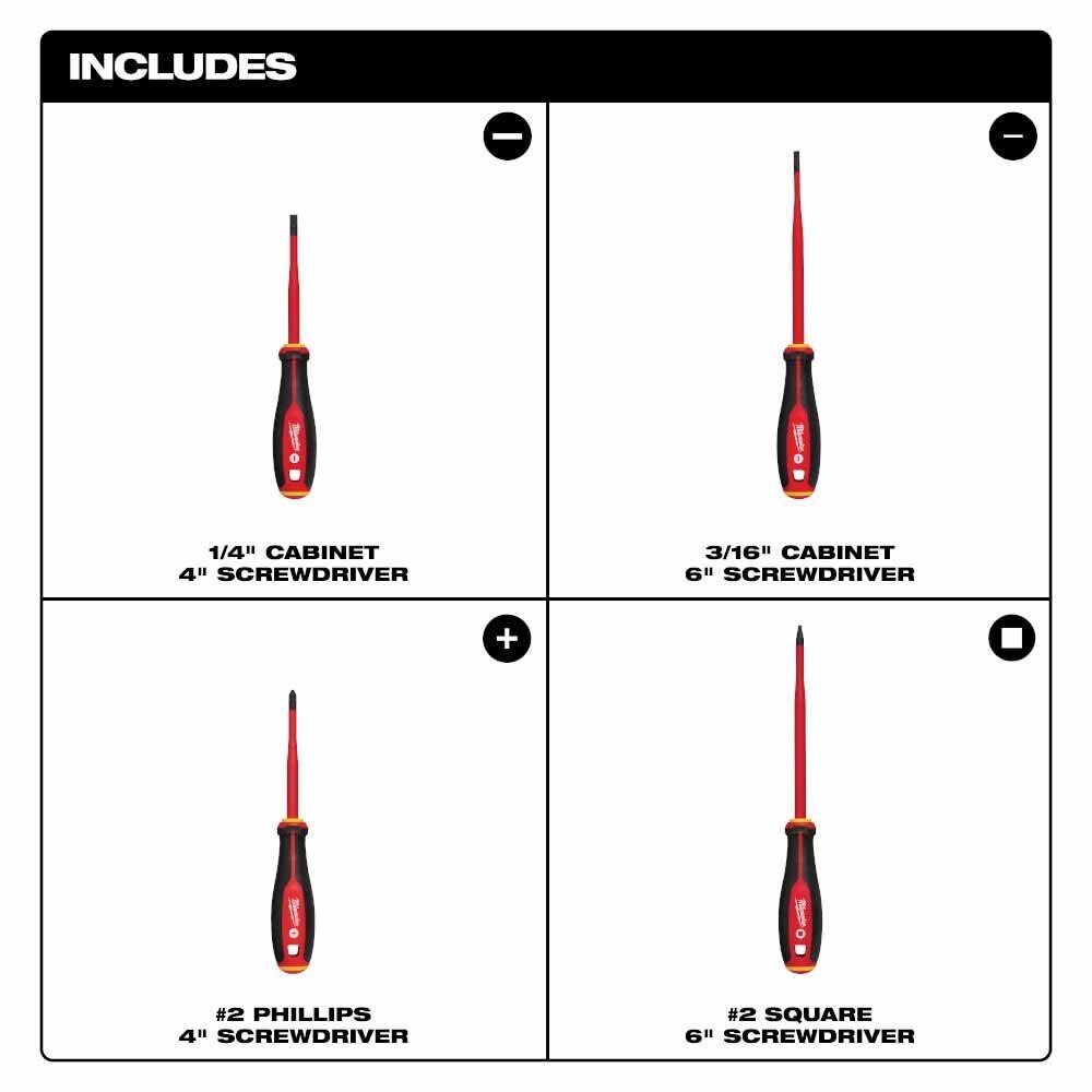 Milwaukee 48-22-2219 4pc 1000V Insulated Slim Tip Screwdriver Set - 6