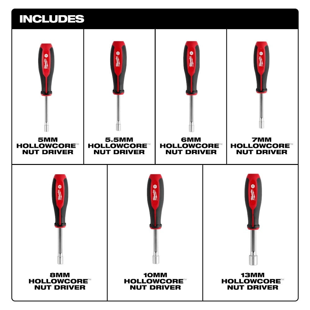 Milwaukee 48-22-2448 7pc Metric HollowCore Nut Driver Set - 2