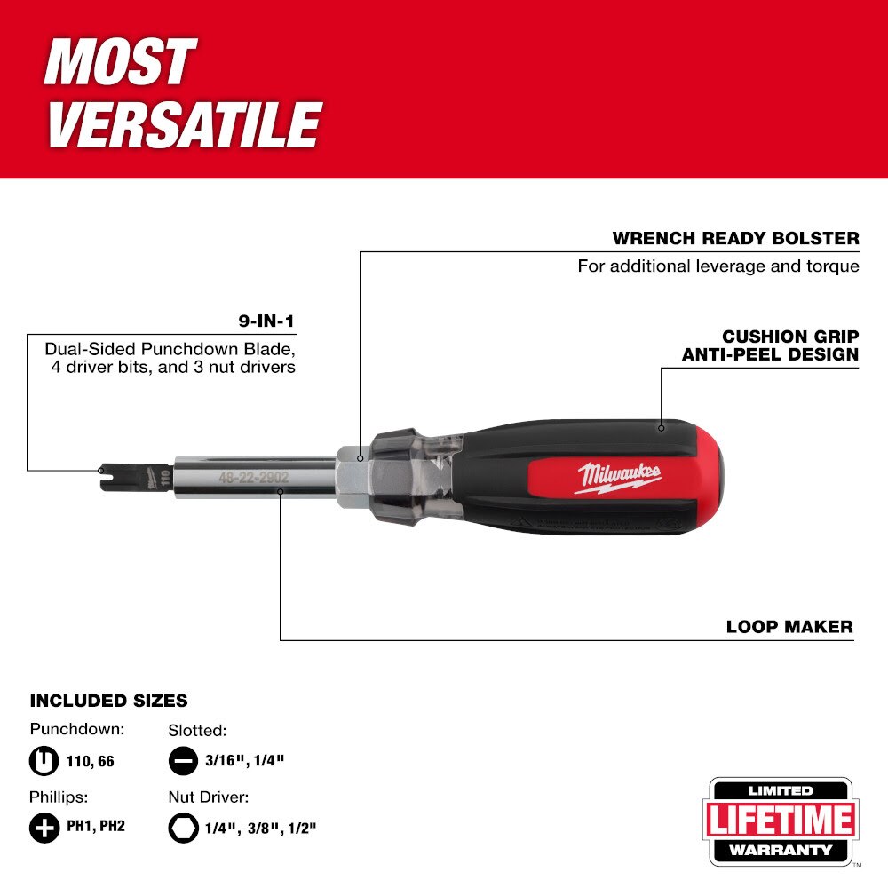 Milwaukee 48-22-2902 9-in-1 Punchdown Multi-Bit Screwdriver - 4
