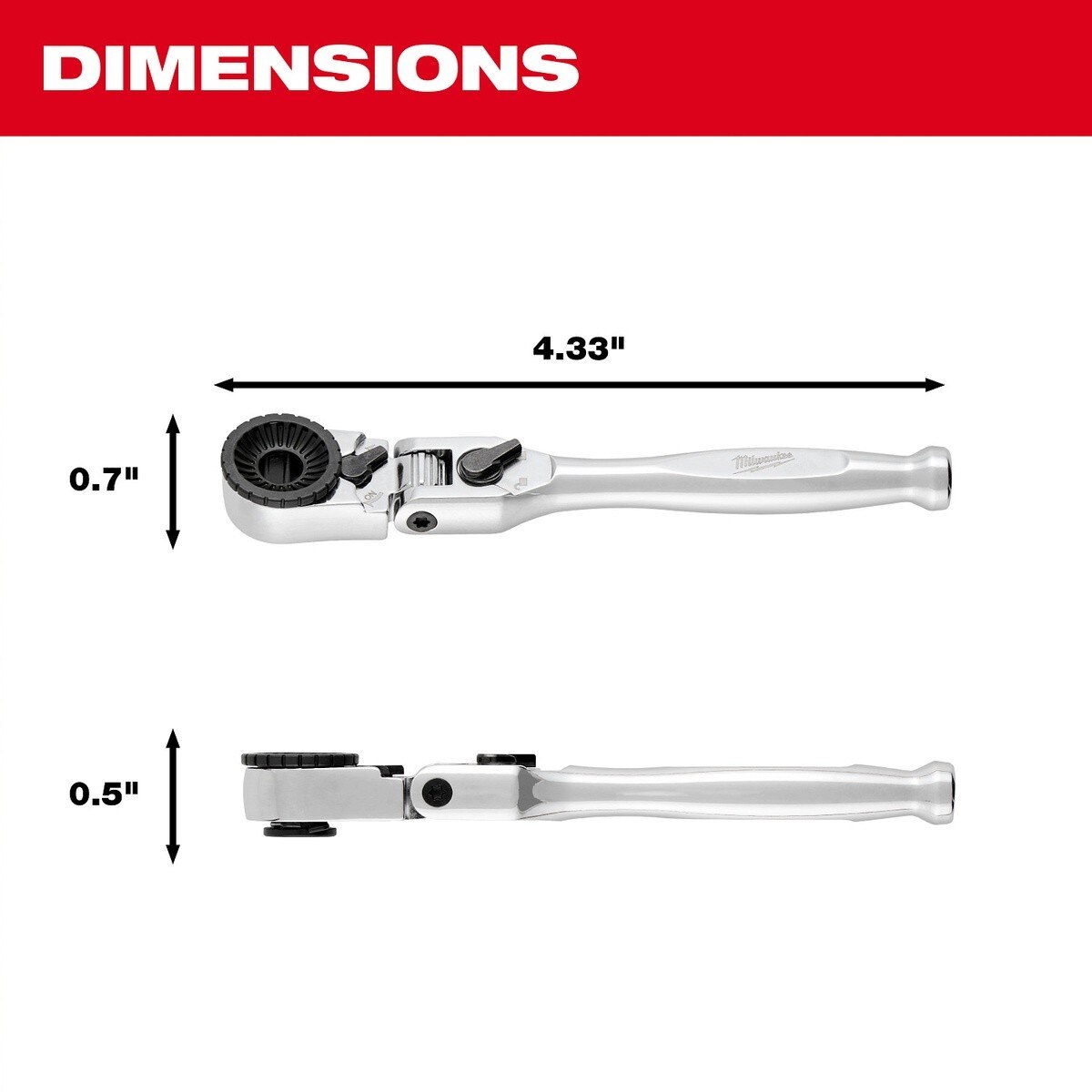 Milwaukee 48-22-2951 1/4" Hex Drive Mini Flex Head Bit Ratchet with 4 Degree Arc Swing - 3