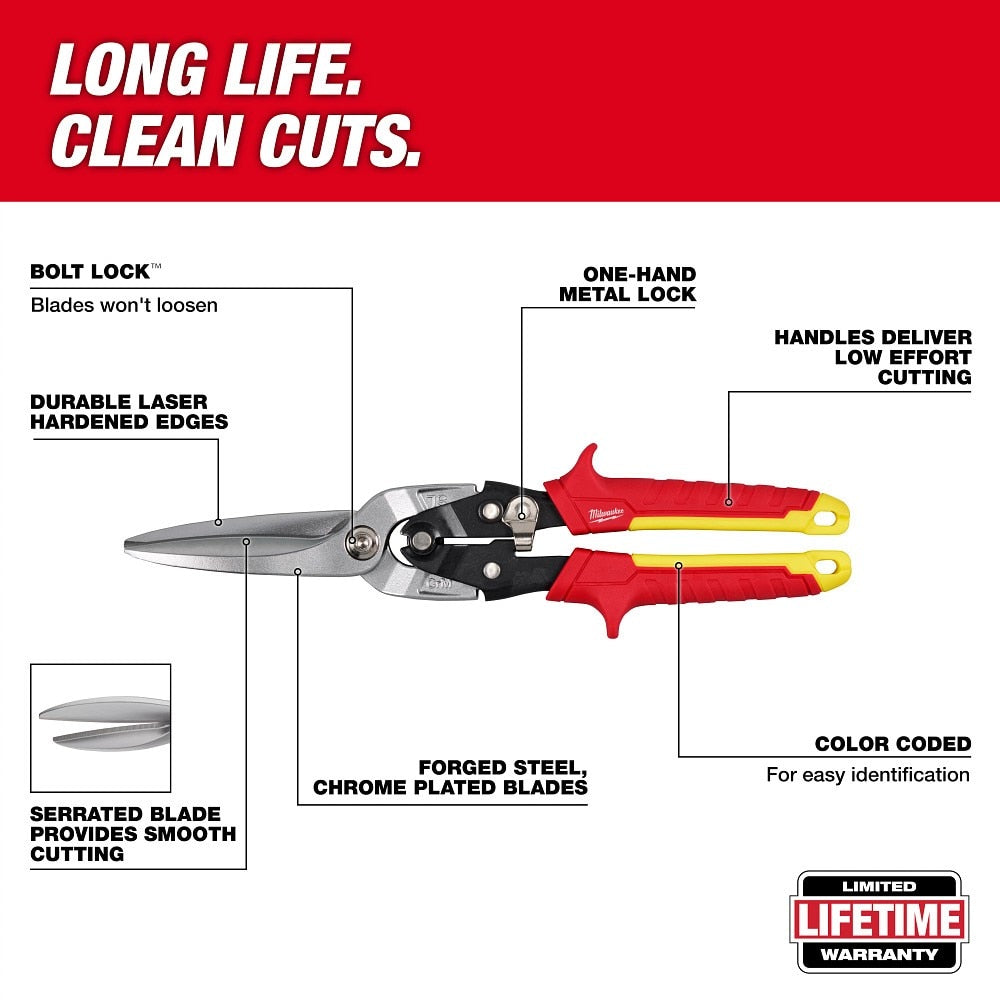 Milwaukee 48-22-4567 Long Cut Aviation Snips - 6