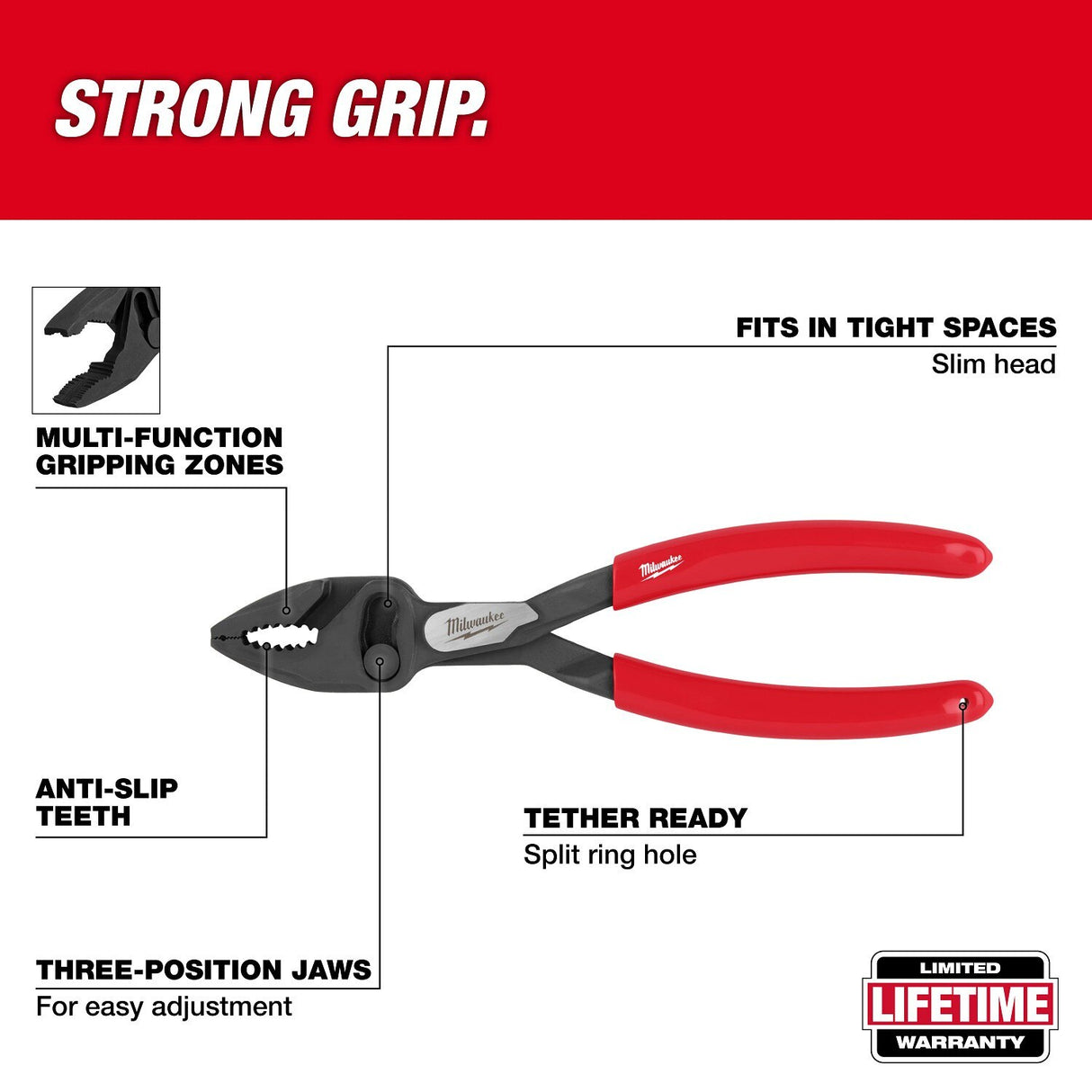 Milwaukee 48-22-6240 8 in. Slip Joint Pliers with Three-Position Jaws (1 Each) - 2