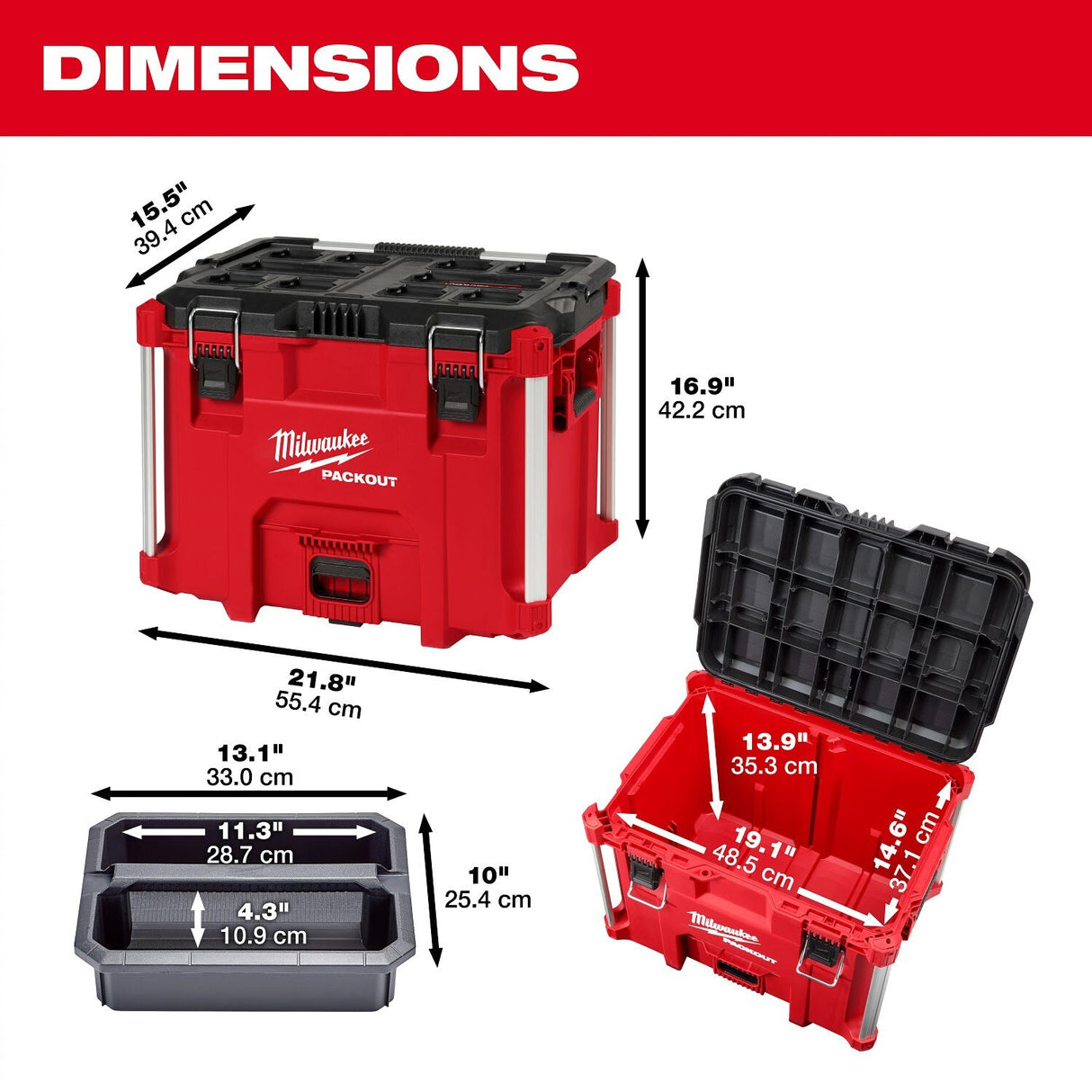 Milwaukee 48-22-8423 PACKOUT XL Tool Box 22.6 in. W x 16.46 in. L x 17.95 in. H - 4