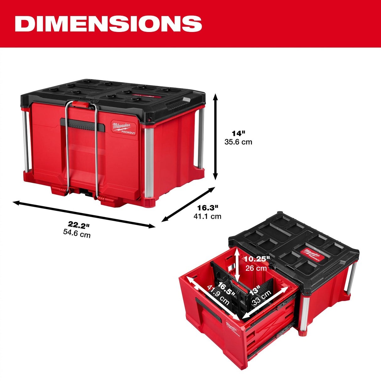 Milwaukee 48-22-8441 PACKOUT Single Drawer Tool Box 22.2" W x 16.3" L x 14.3" H with Locking Bar and Dividers - 4