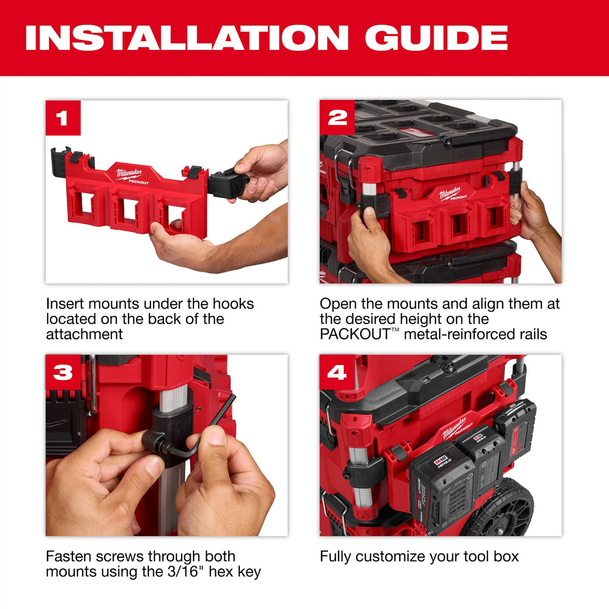 Milwaukee 48-22-8609 PACKOUT Tool Box Belt Clip Rack Attachment (1 Pack) - 8