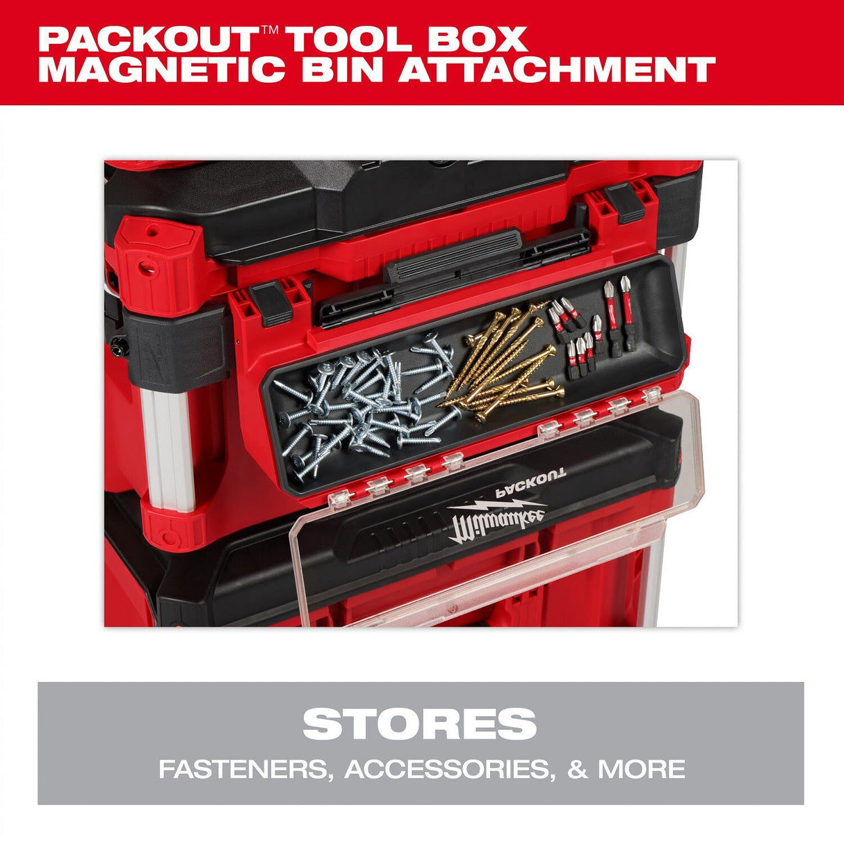 Milwaukee 48-22-8611 PACKOUT Tool Box Magnetic Bin Attachment with Clear Lid - 2