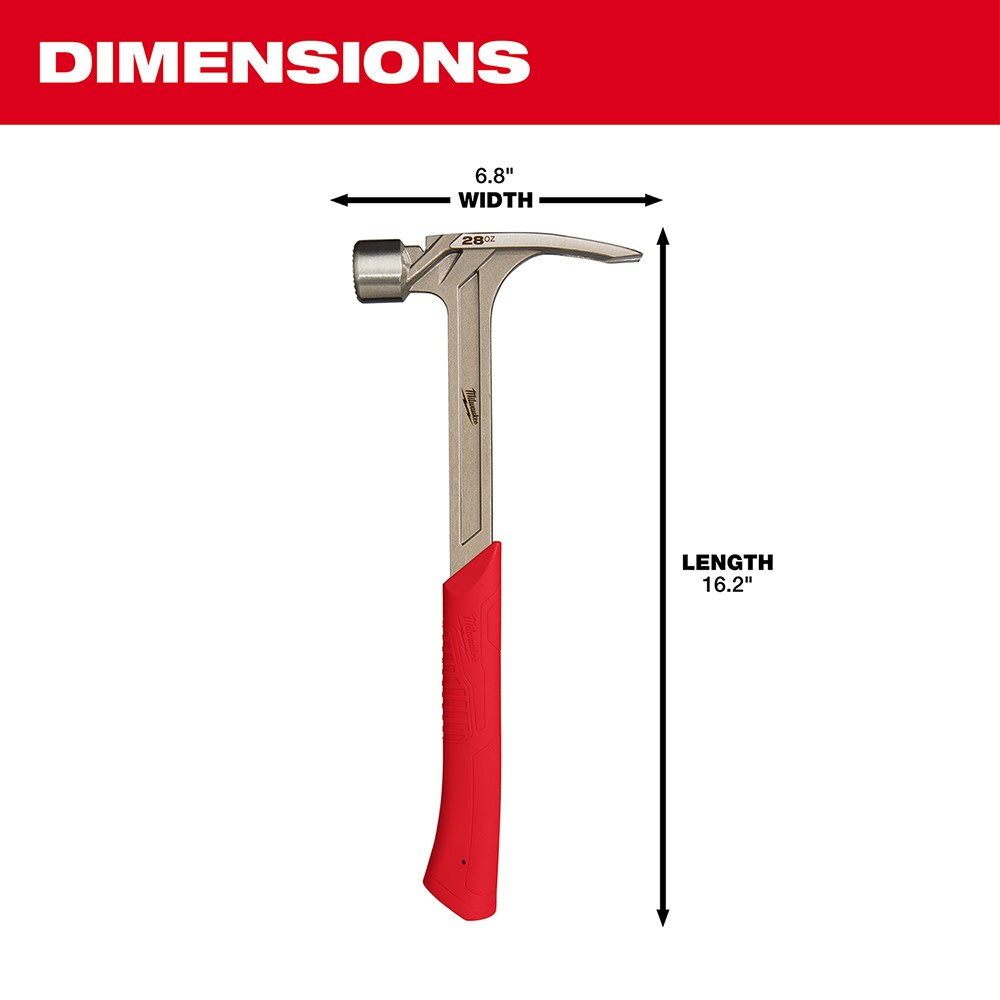 Milwaukee 48-22-9029 28oz Milled Face Framing Hammer - 8