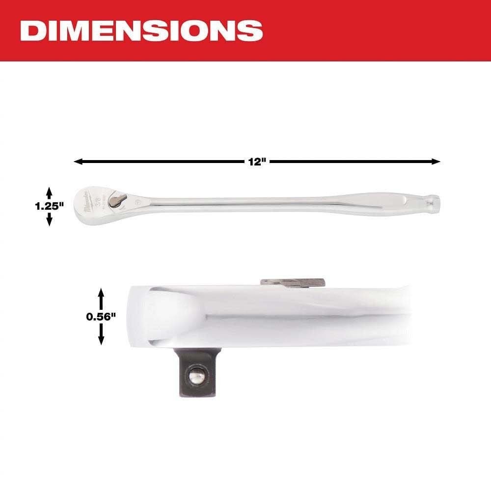 Milwaukee 48-22-9037 3/8 in. Drive 12 in. Ratchet with 90-Tooth Design and 4 Degree Arc Swing - 5