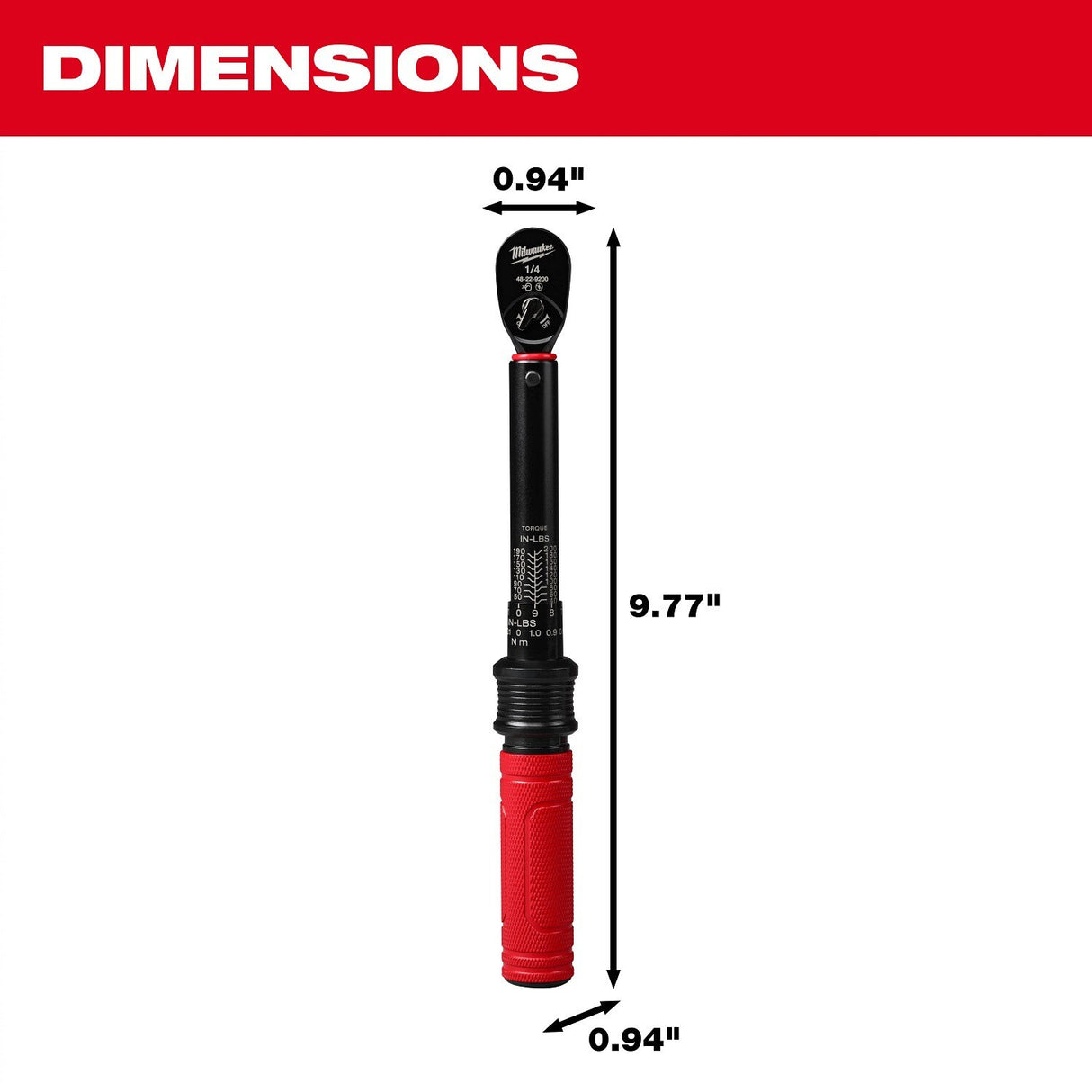 Milwaukee 48-22-9200 1/4 Inch Drive Click Torque Wrench (40-200 in-lbf) - 6