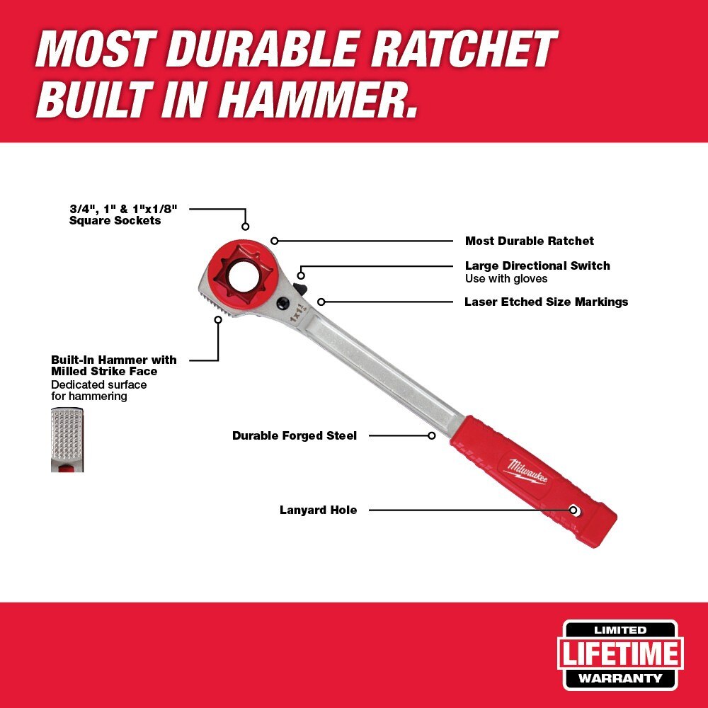 Milwaukee 48-22-9213M Lineman's High-Leverage Ratcheting Wrench w/ Milled Face - 9