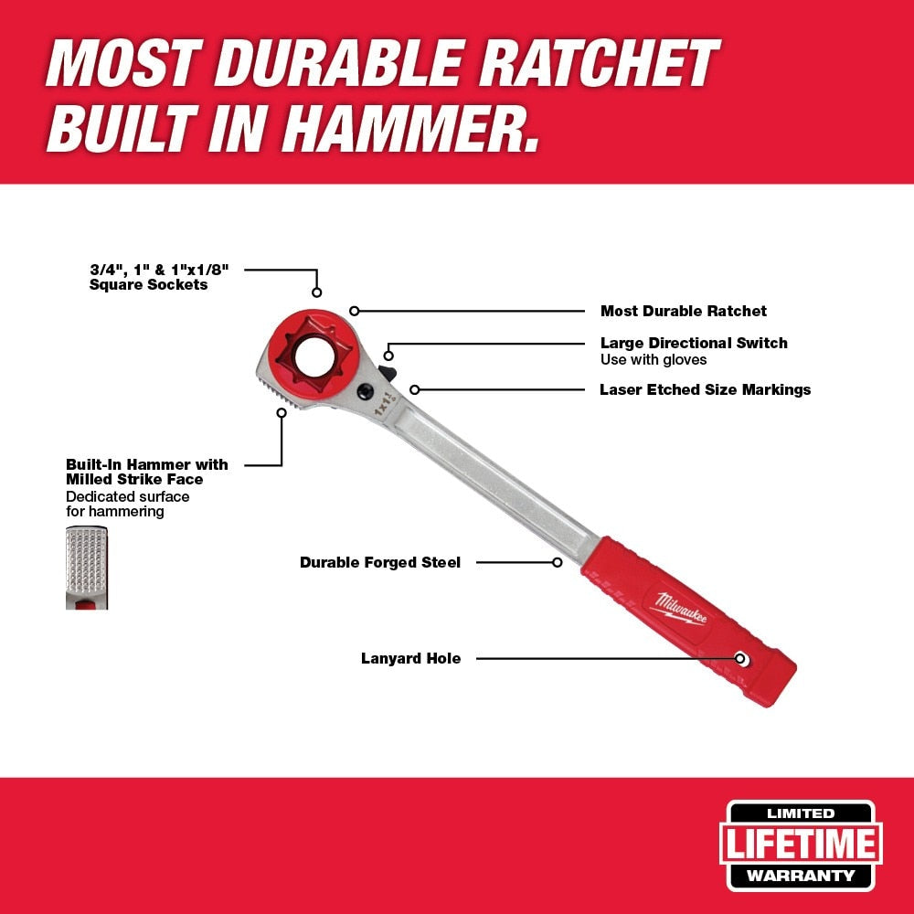 Milwaukee 48-22-9213M Lineman's High-Leverage Ratcheting Wrench w/ Milled Face - 9