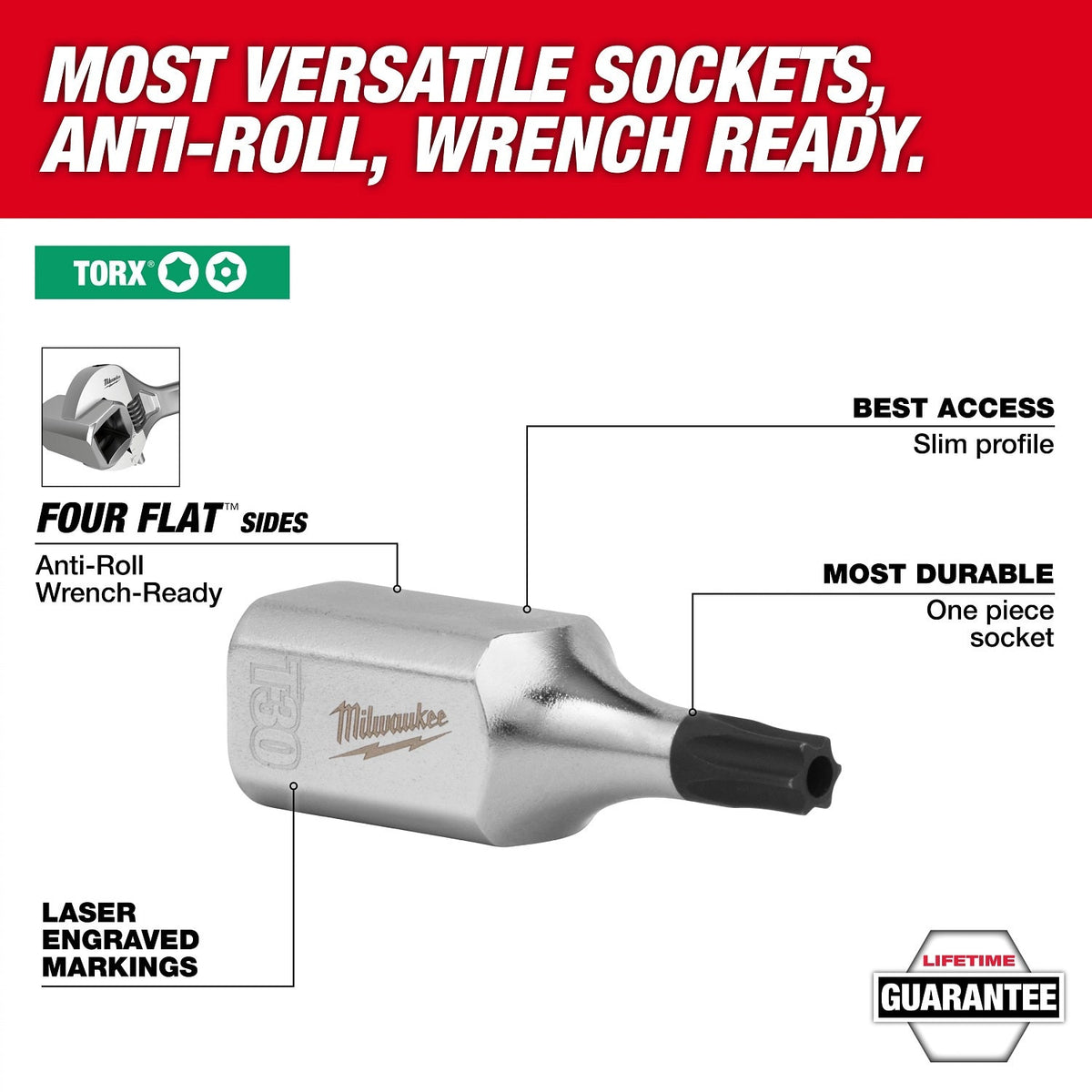 Milwaukee 48-22-9281 1/4" 3/8" and 1/2" Drive TORX Bit Socket Set with PACKOUT Low-Profile Organizer (67 Piece) - 4