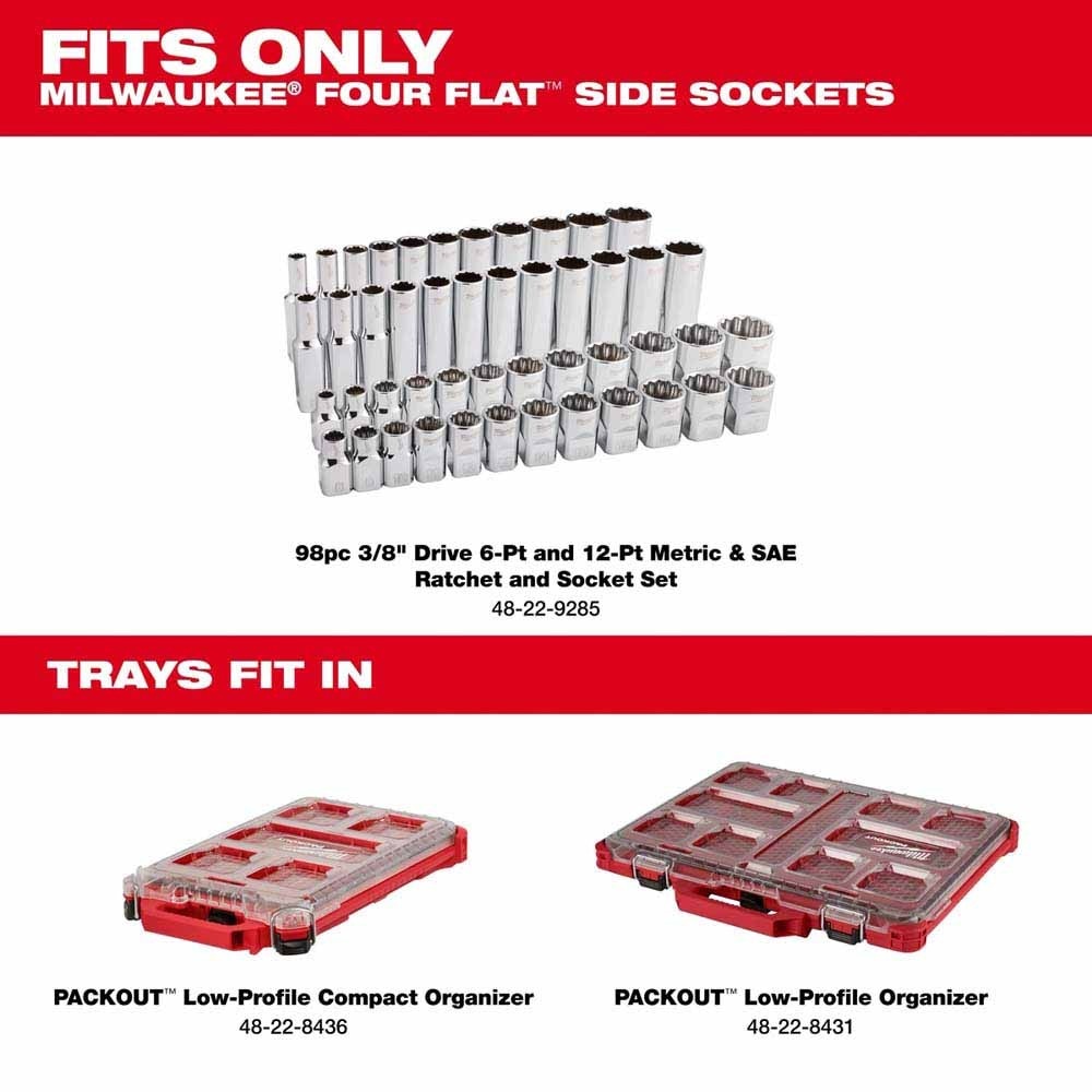 Milwaukee 48-22-9285T 98pc 3/8" Drive 6-Point & 12-Point Metric & SAE Ratchet and Socket Trays - 4