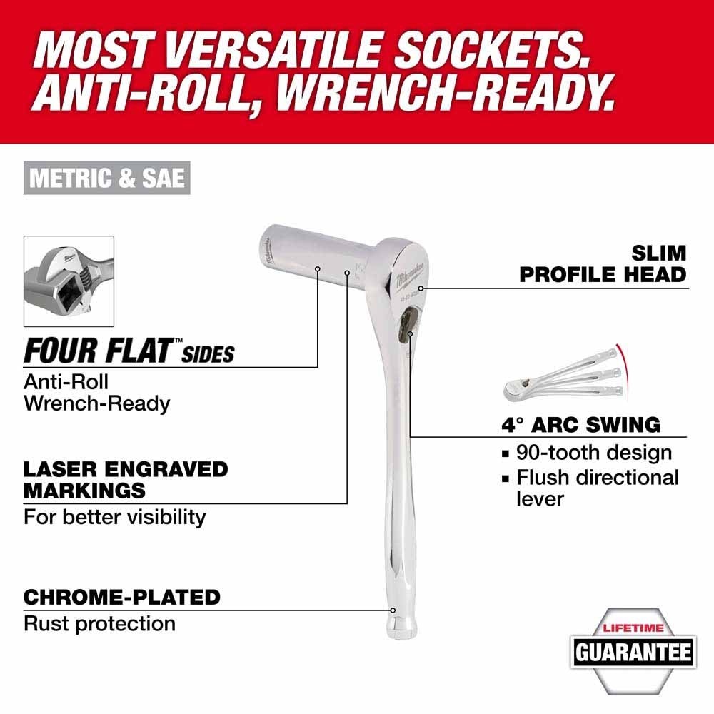 Milwaukee 48-22-9285 98pc 3/8" 6-Pt & 12-Pt Metric & SAE Ratchet & Socket Set w PACKOUT Organizer - 8
