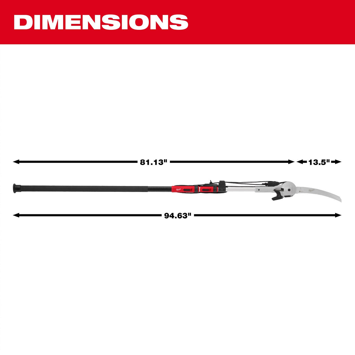 Milwaukee 48-22-9375 16' Pole Saw & Pruner – Telescoping Fiberglass & Aluminum Pole - 3