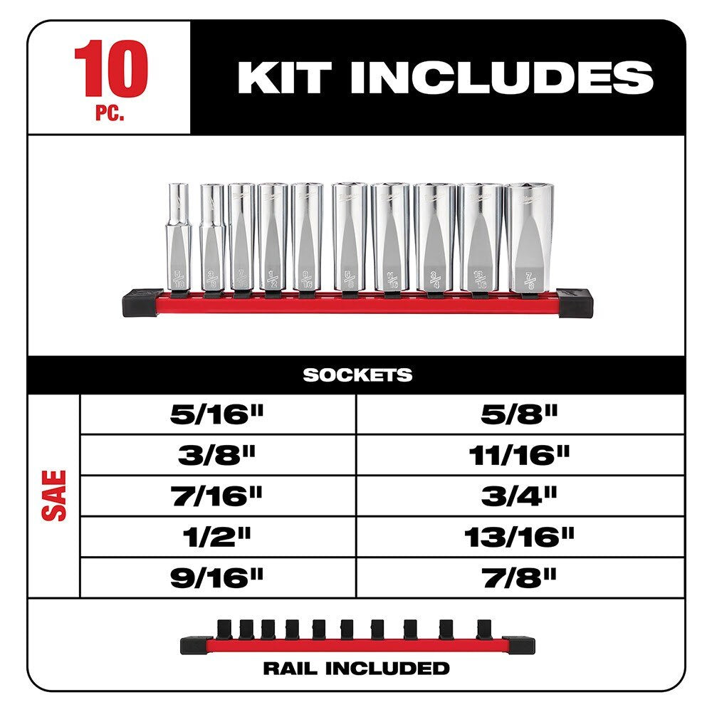 Milwaukee 48-22-9405 3/8" Drive 10pc Deep Well Socket Set - SAE - 2
