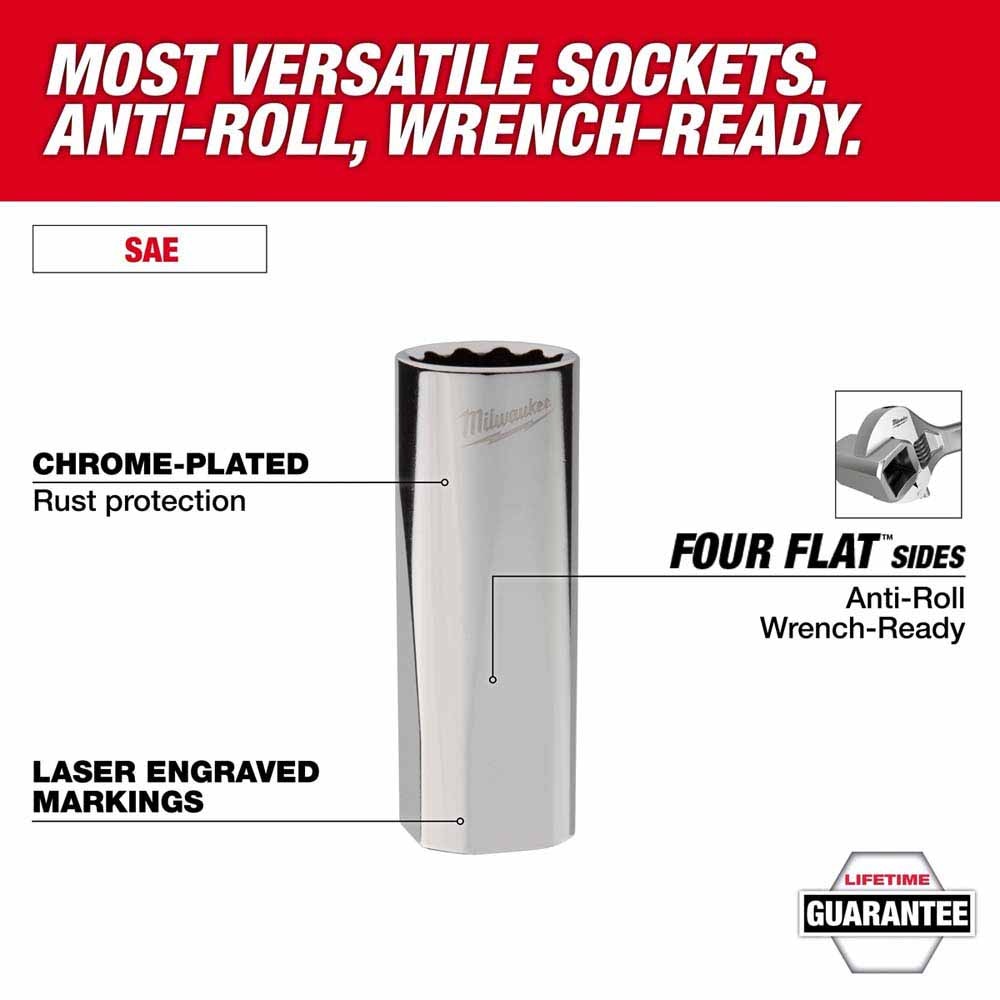 Milwaukee 48-22-9421 12pc 3/8” Drive 12-Point Deep Well SAE Socket Set - 2