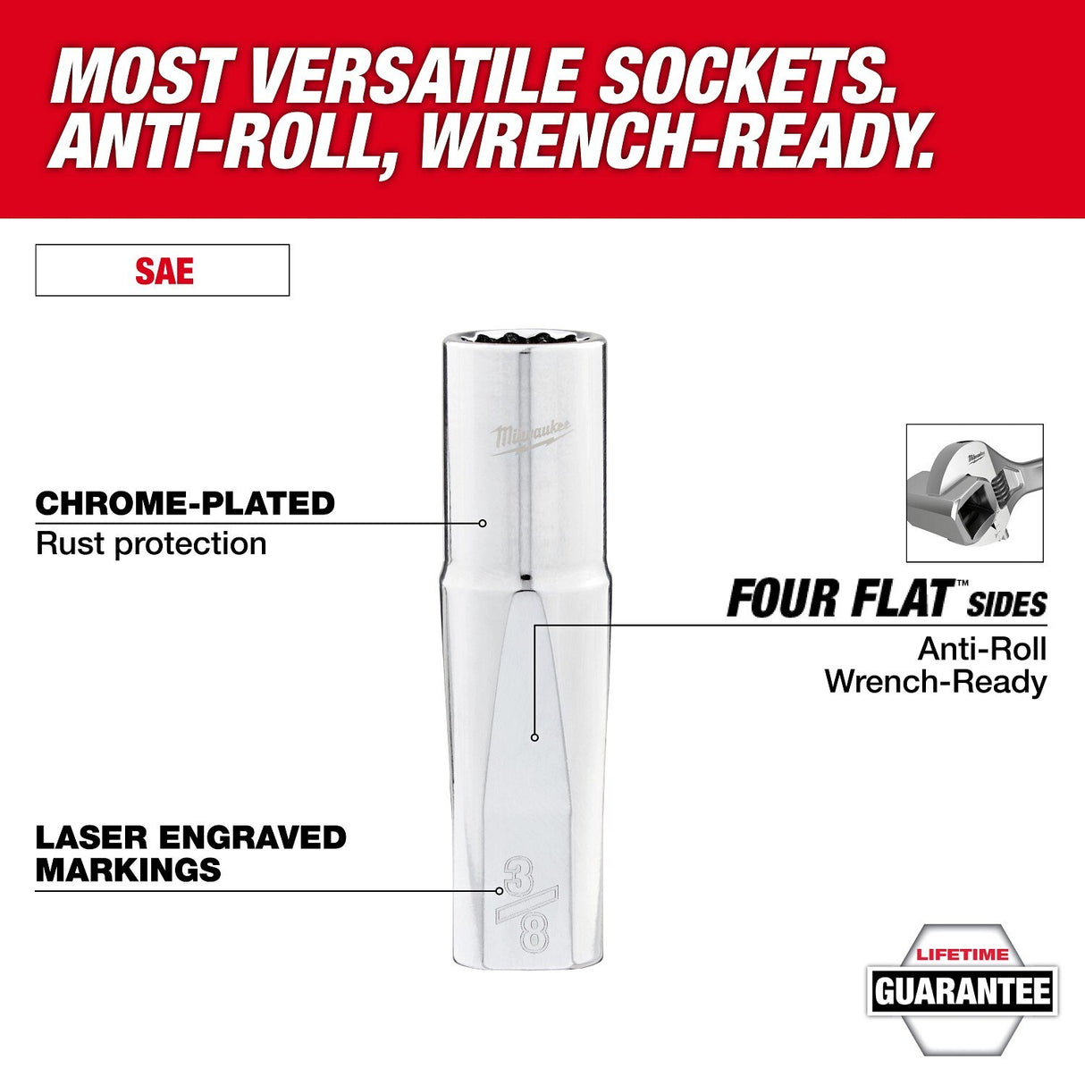 Milwaukee 48-22-9424 13pc 1/2” Drive 12-Point Deep Well SAE Socket Set - 3