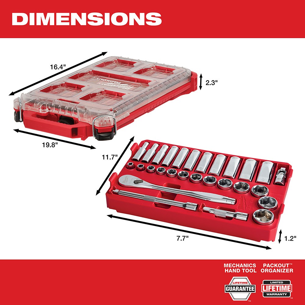 Milwaukee 48-22-9481 3/8” 28pc Ratchet and Socket Set in PACKOUT - SAE - 4