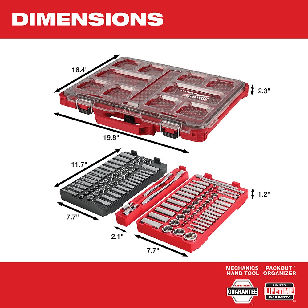 Milwaukee 48-22-9486 1/4" & 3/8” 106pc Ratchet and Socket Set in PACKOUT - SAE & Metric - 4