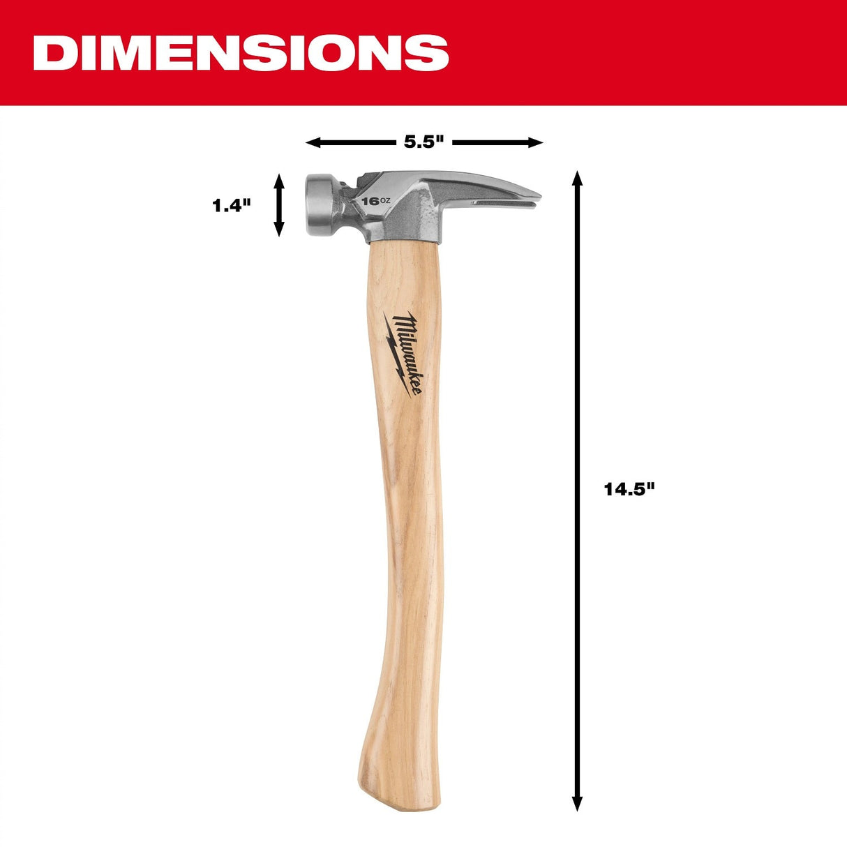 Milwaukee 48-22-9517 16 oz Smooth Face Hickory Handle Hammer - 3