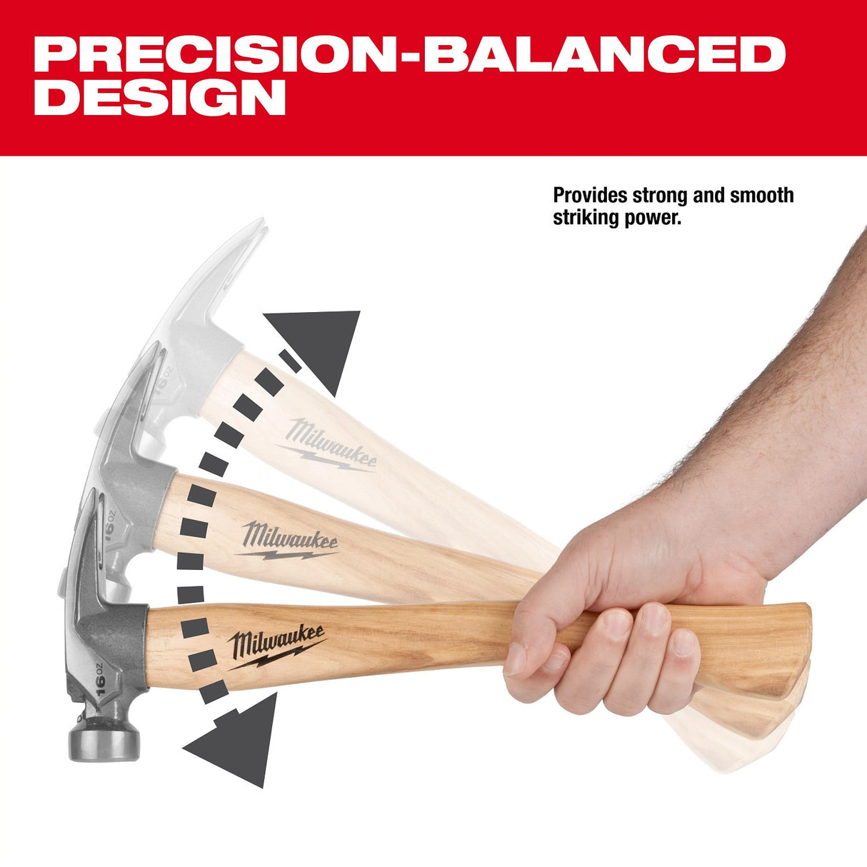 Milwaukee 48-22-9517 16 oz Smooth Face Hickory Handle Hammer - 4