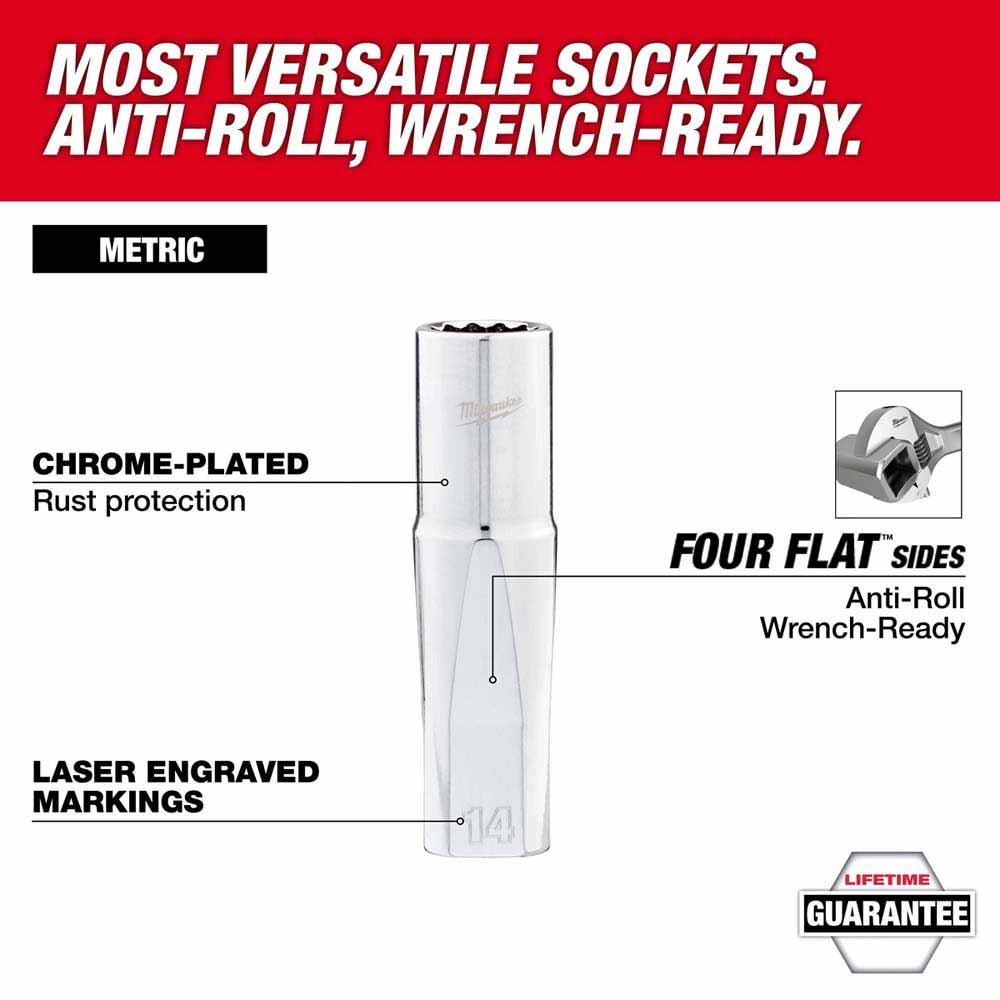 Milwaukee 48-22-9521 12pc 3/8” Drive 12-Point Deep Well Metric Socket Set - 2