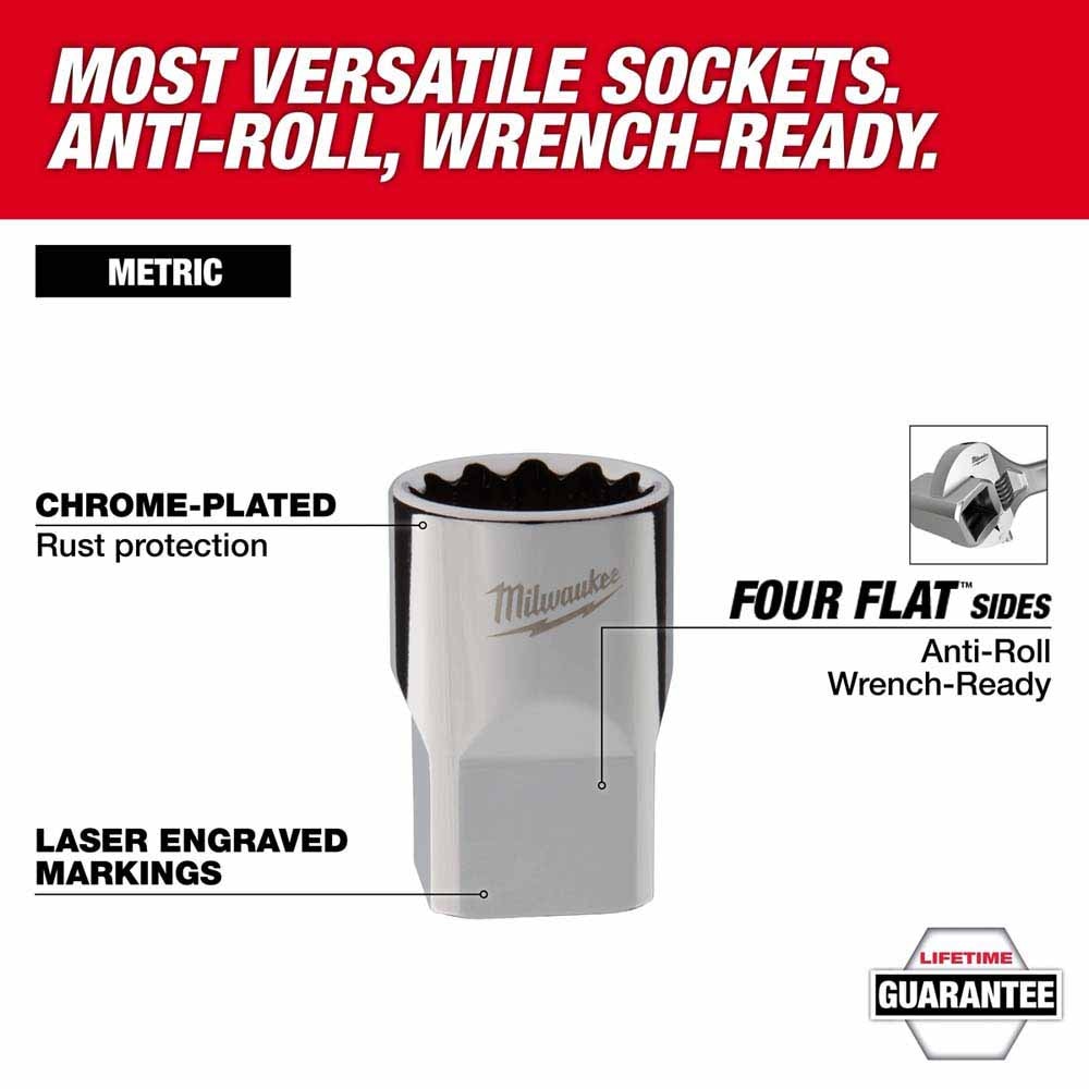 Milwaukee 48-22-9522 13pc 1/2” Drive 12-Point Metric Socket Set - 2