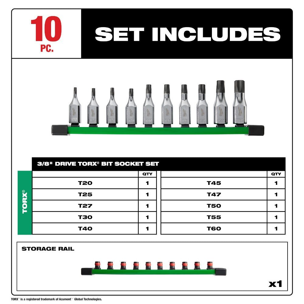 Milwaukee 48-22-9531 10pc 3/8" Drive TORX Bit Socket Set - 2