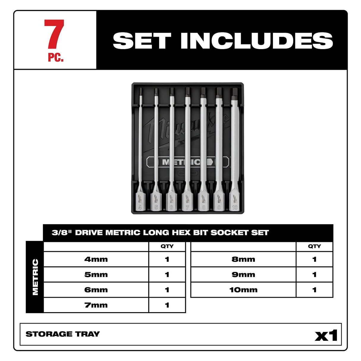 Milwaukee 48-22-9547 Metric Long Hex Bit Socket Set for 3/8 in. Drive (7 Piece) - 2