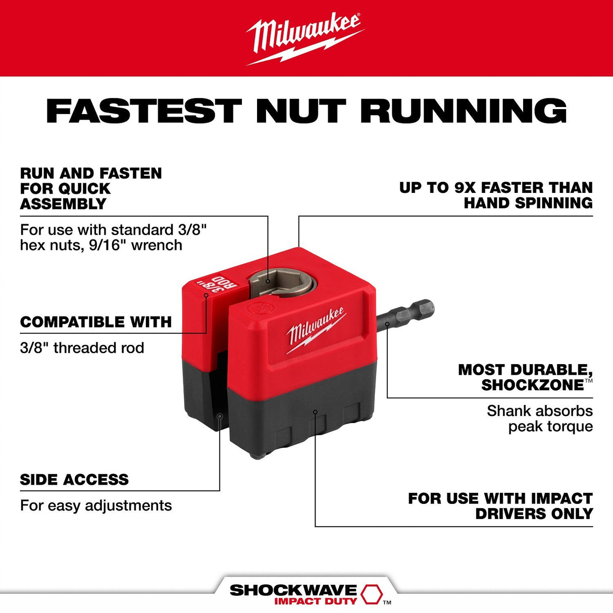 Milwaukee 48-32-2391 SHOCKWAVE Impact Duty 3/8" Threaded Rod Nut Runner - 2
