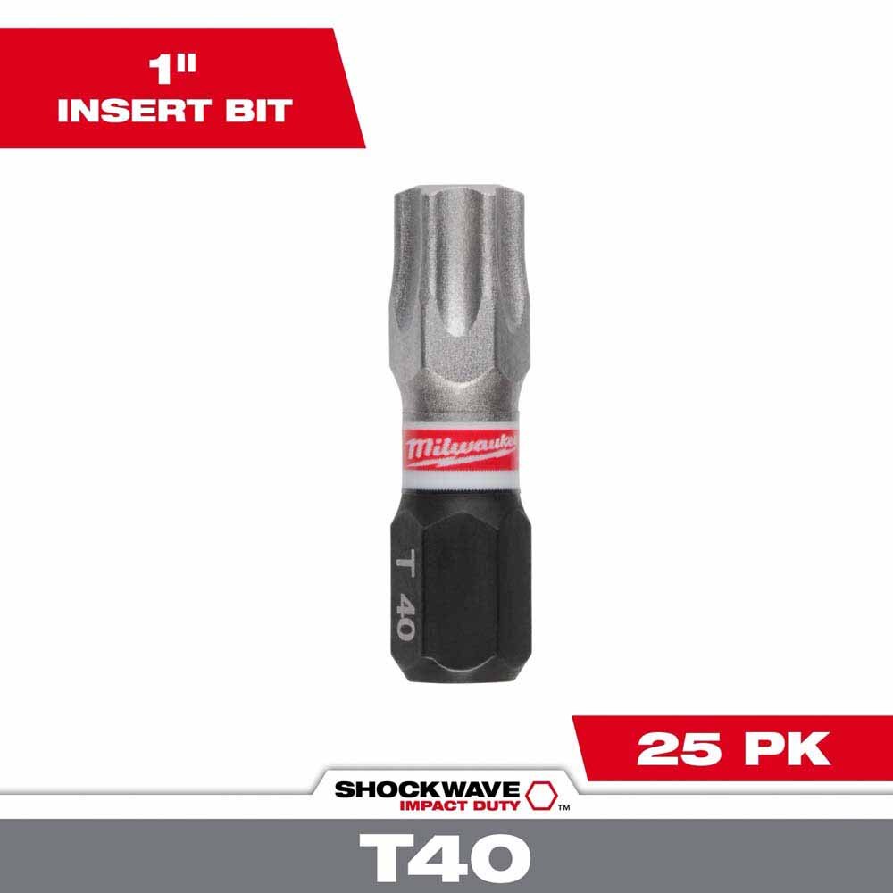 Milwaukee 48-32-4138 SHOCKWAVE Impact Duty 1" T40 Insert Bits 25Pk –  Wear Guard Tip, Impact Rated - 3