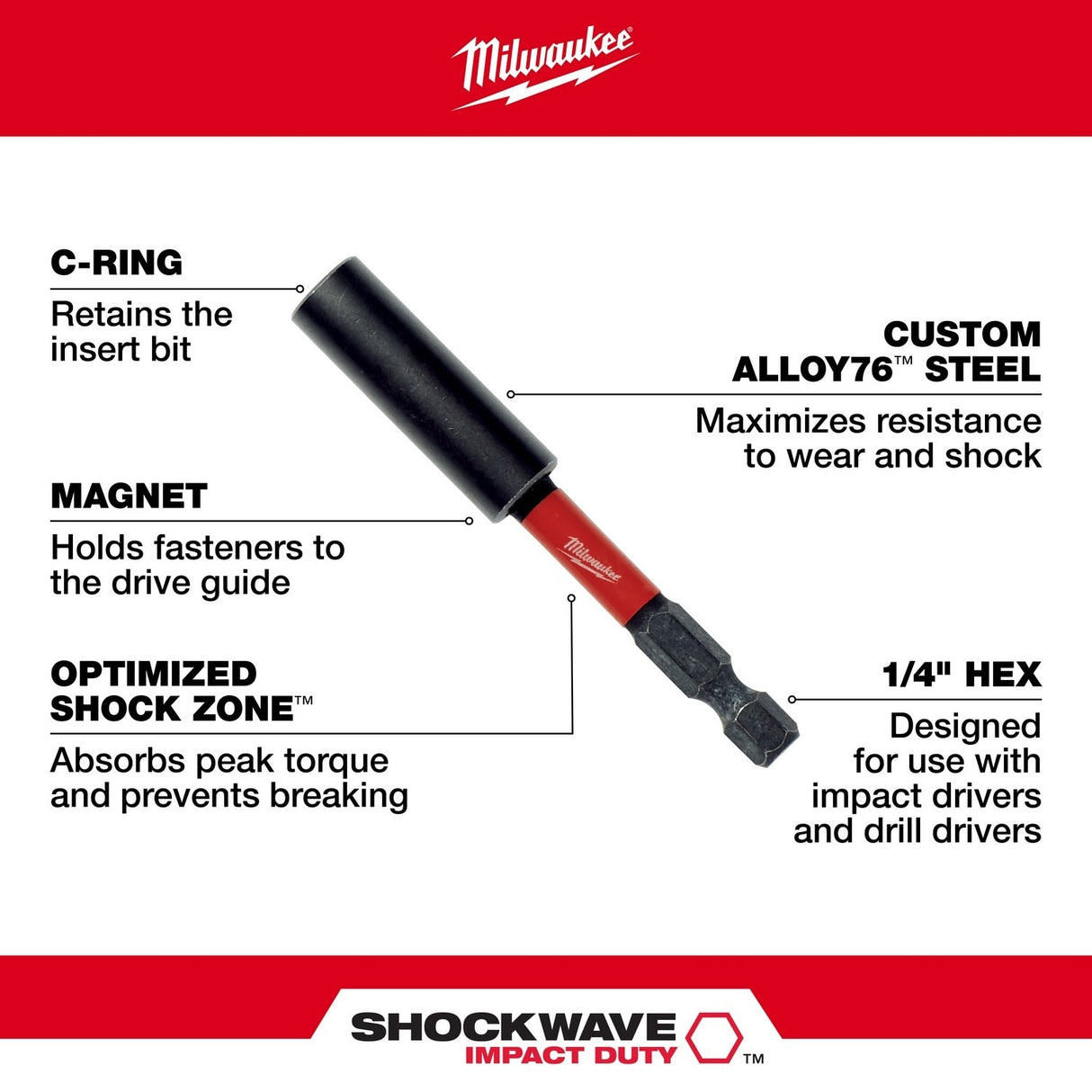 Milwaukee 48-32-4305 SHOCKWAVE 3" Impact Magnetic Bit Holder 10PK - 3