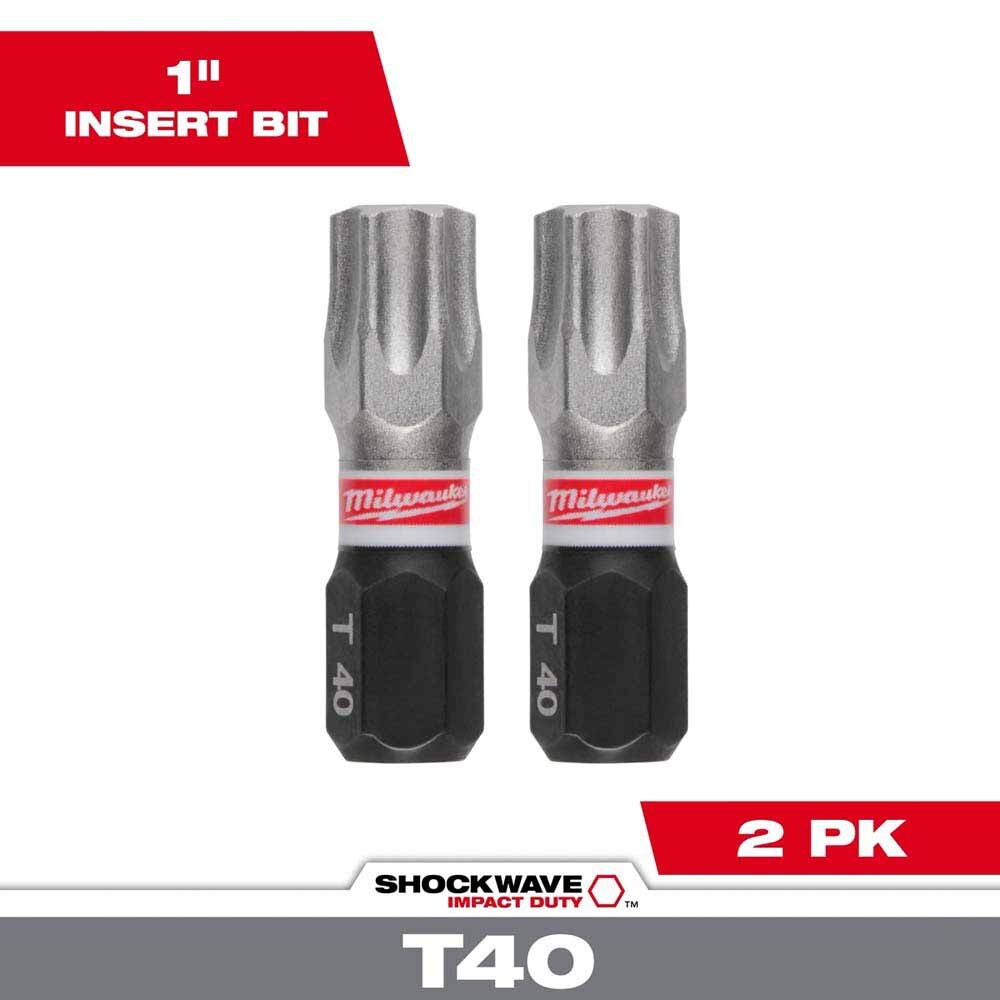 Milwaukee 48-32-4438 SHOCKWAVE Impact Duty 1" T40 Insert Bit 2Pk – Durable S2 Steel, Torx Drive - 3