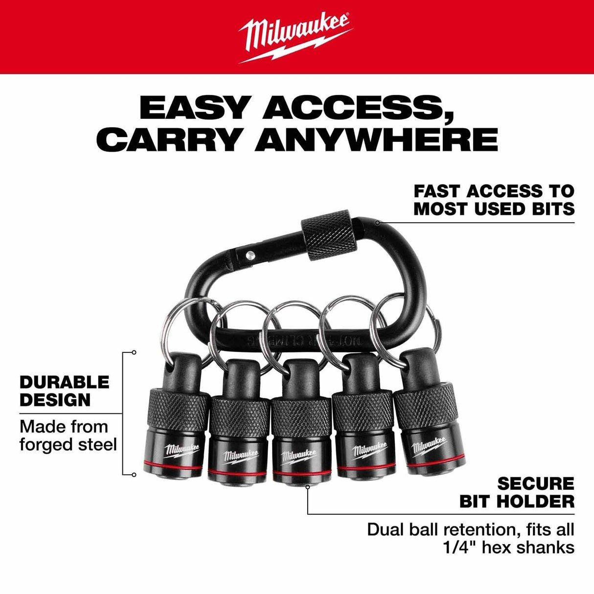 Milwaukee 48-32-4537 5PC Bit Holder with Carabiner - 2