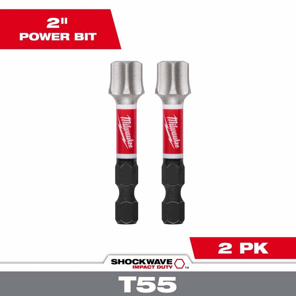 Milwaukee 48-32-6004 2" T55 Impact Duty Driver Bits 2-Pack for Impact Drivers and Drill Drivers - 3
