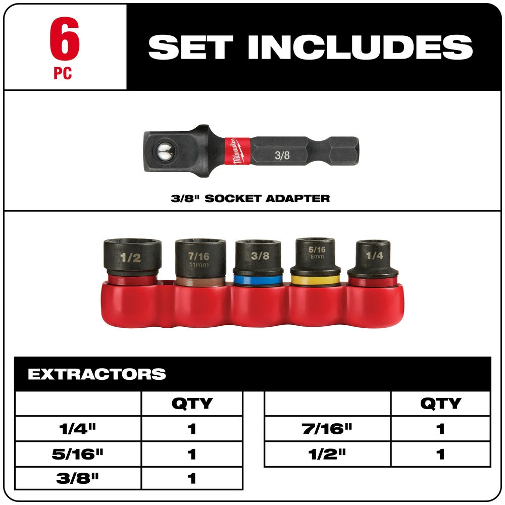 Milwaukee 48-32-8000 6 Piece Shockwave Impact Extractor Set - 2